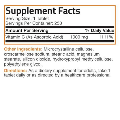 Bronson Vitamin C 1000 mg – Premium Non-GMO Ascorbinsäure Tabletten, 250 Stück