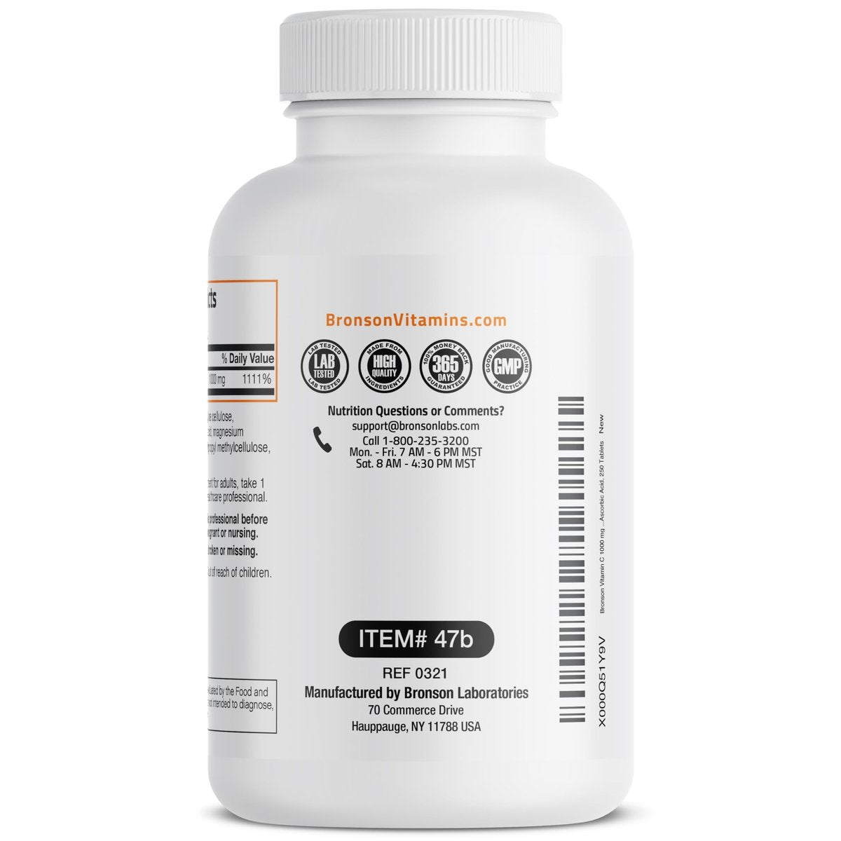 Bronson Vitamin C 1000 mg – Premium Non-GMO Ascorbinsäure Tabletten, 250 Stück