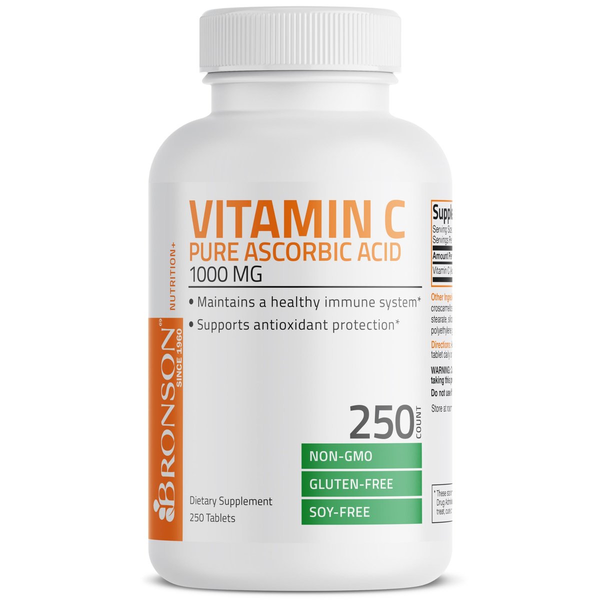 Bronson Vitamin C 1000 mg – Premium Non-GMO Ascorbinsäure Tabletten, 250 Stück