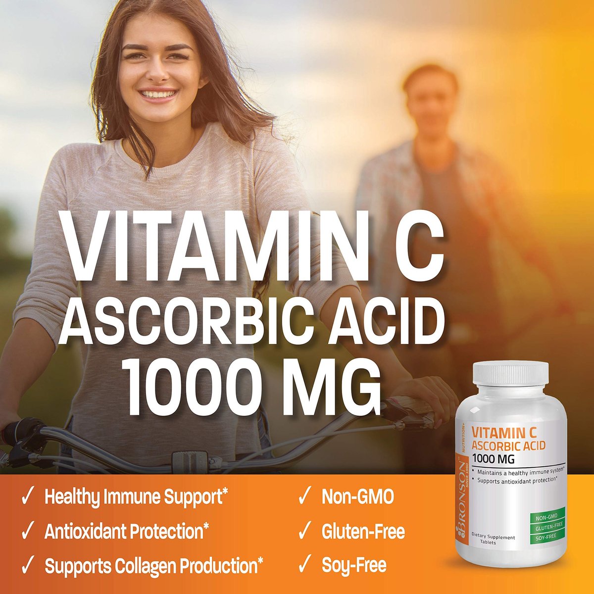 Bronson Vitamin C 1000 mg – Premium Non-GMO Ascorbinsäure Tabletten, 250 Stück