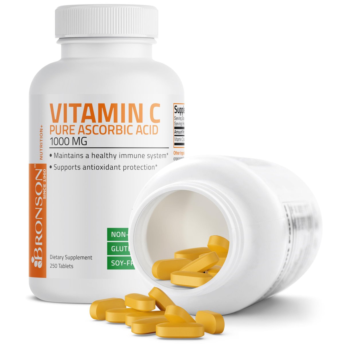 Bronson Vitamin C 1000 mg – Premium Non-GMO Ascorbinsäure Tabletten, 250 Stück