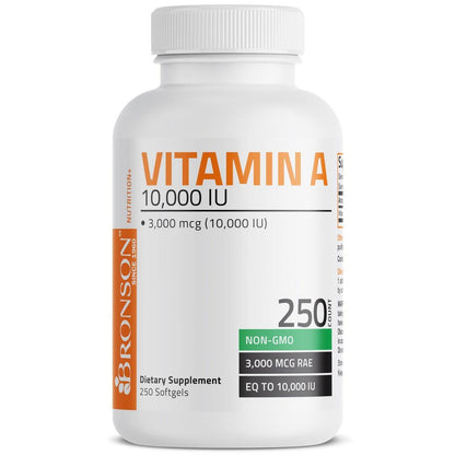 Bronson Vitamin A 10.000 IE – Hochdosiertes Vitamin A für Sehkraft, Immunsystem & Zellwachstum – 250 Softgels, Non-GMO