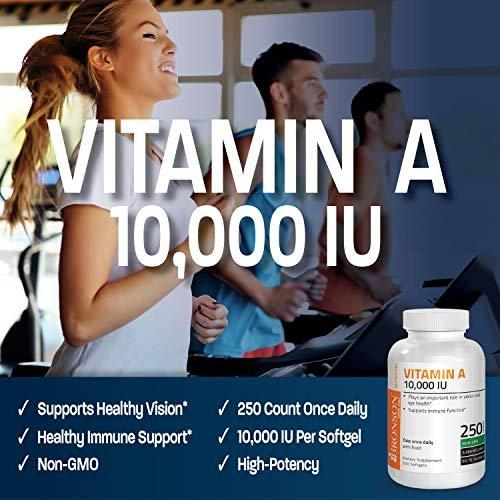 Bronson Vitamin A 10.000 IE – Hochdosiertes Vitamin A für Sehkraft, Immunsystem & Zellwachstum – 250 Softgels, Non-GMO