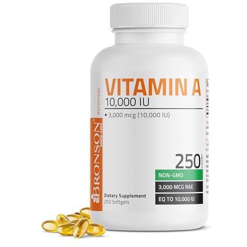 Bronson Vitamin A 10.000 IE – Hochdosiertes Vitamin A für Sehkraft, Immunsystem & Zellwachstum – 250 Softgels, Non-GMO