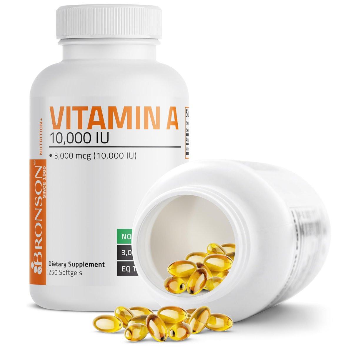 Bronson Vitamin A 10.000 IE – Hochdosiertes Vitamin A für Sehkraft, Immunsystem & Zellwachstum – 250 Softgels, Non-GMO