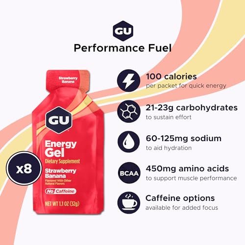 GU Energy Original Sports Nutrition Energie-Gel – Vegan & laktosefrei – Erdbeere-Banane – 8er-Pack