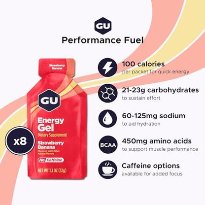 GU Energy Original Sports Nutrition Energie-Gel – Vegan & laktosefrei – Erdbeere-Banane – 8er-Pack