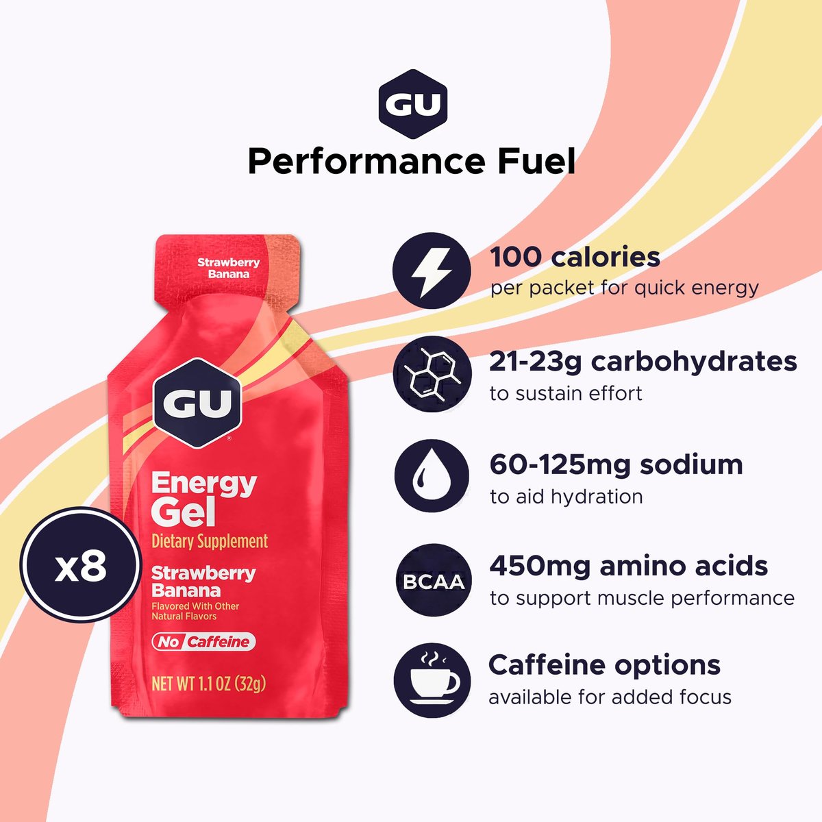 GU Energy Original Sports Nutrition Energie-Gel – Vegan & laktosefrei – Erdbeere-Banane – 8er-Pack