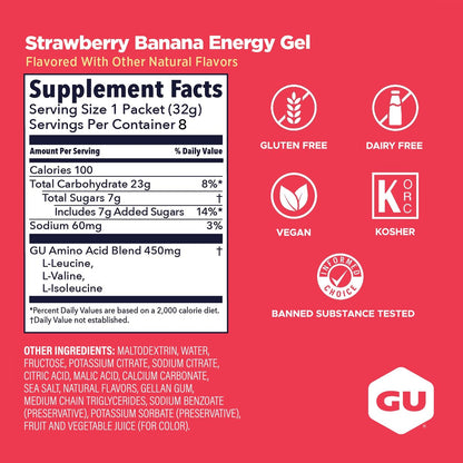 GU Energy Original Sports Nutrition Energie-Gel – Vegan & laktosefrei – Erdbeere-Banane – 8er-Pack