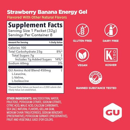 GU Energy Original Sports Nutrition Energie-Gel – Vegan & laktosefrei – Erdbeere-Banane – 8er-Pack