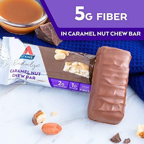 Atkins Endulge Karamell-Nuss-Riegel – Dessert-Liebling, 1 g Zucker, Ballaststoffquelle, 5er-Pack