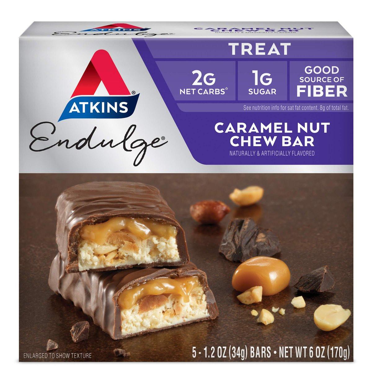 Atkins Endulge Karamell-Nuss-Riegel – Dessert-Liebling, 1 g Zucker, Ballaststoffquelle, 5er-Pack
