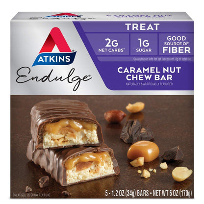 Atkins Endulge Karamell-Nuss-Riegel – Dessert-Liebling, 1 g Zucker, Ballaststoffquelle, 5er-Pack