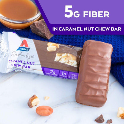 Atkins Endulge Karamell-Nuss-Riegel – Dessert-Liebling, 1 g Zucker, Ballaststoffquelle, 5er-Pack