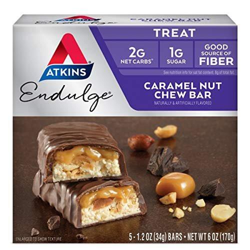 Atkins Endulge Karamell-Nuss-Riegel – Dessert-Liebling, 1 g Zucker, Ballaststoffquelle, 5er-Pack
