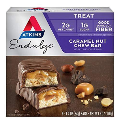 Atkins Endulge Karamell-Nuss-Riegel – Dessert-Liebling, 1 g Zucker, Ballaststoffquelle, 5er-Pack