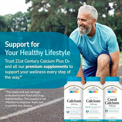 21st Century Calcium Plus D3 Flüssigfüll-Softgel, 1200 mg, 90 Stück