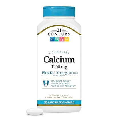 21st Century Calcium Plus D3 Flüssigfüll-Softgel, 1200 mg, 90 Stück