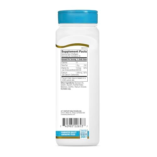 21st Century Calcium Plus D3 Flüssigfüll-Softgel, 1200 mg, 90 Stück