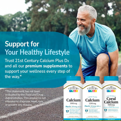 21st Century Calcium Plus D3 Flüssigfüll-Softgel, 1200 mg, 90 Stück