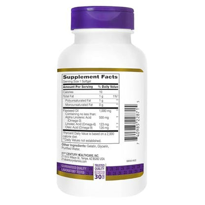 21st Century Leinöl 1000 mg Weichkapseln (120 Stück) – Triple Omega 3-6-9 Fettsäuren für Herzgesundheit, glutenfrei & nicht gentechnisch verändert, ohne künstliche Aromen oder Farbstoffe
