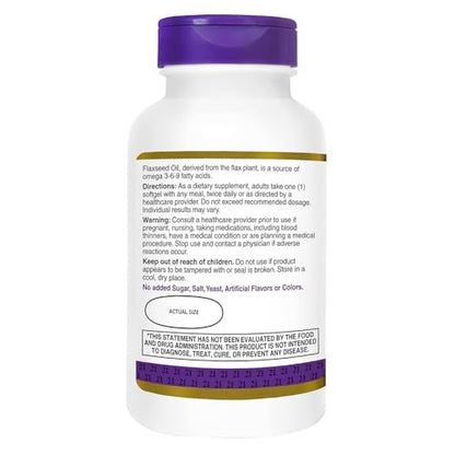 21st Century Leinöl 1000 mg Weichkapseln (120 Stück) – Triple Omega 3-6-9 Fettsäuren für Herzgesundheit, glutenfrei & nicht gentechnisch verändert, ohne künstliche Aromen oder Farbstoffe