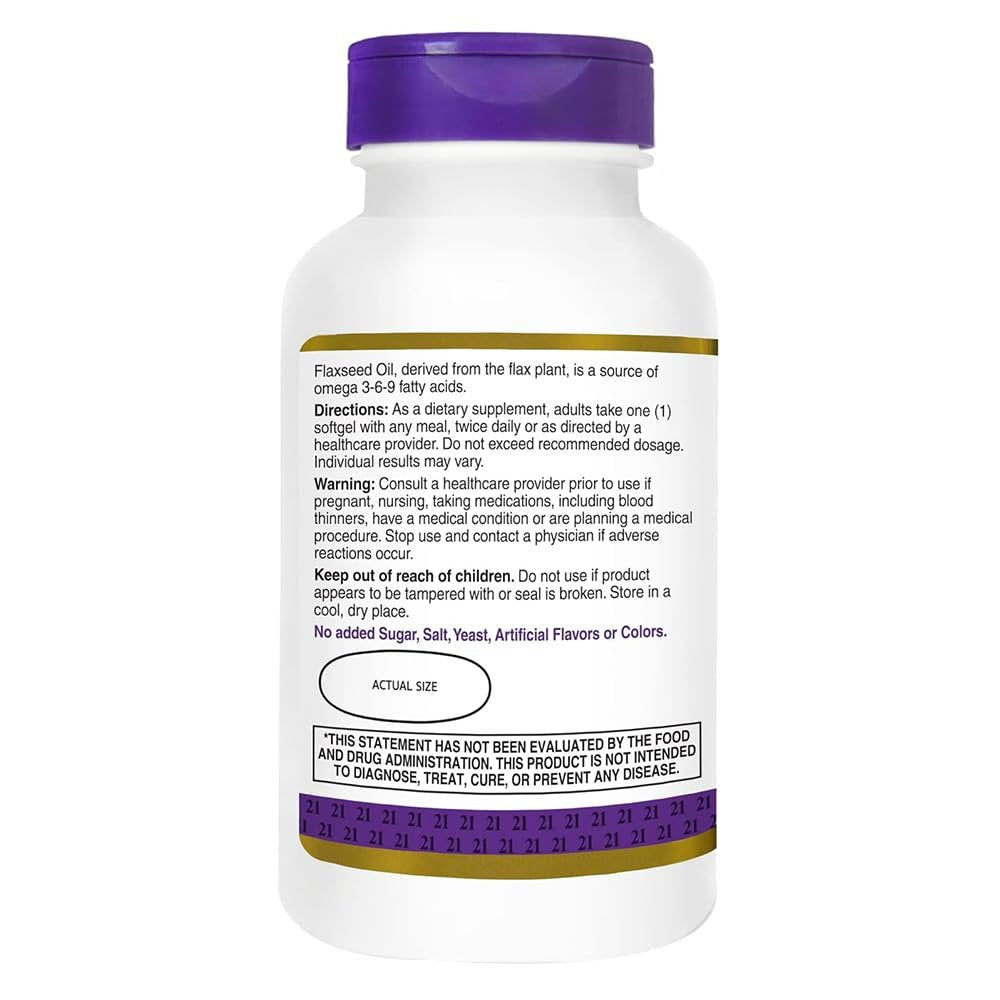 21st Century Leinöl 1000 mg Weichkapseln (120 Stück) – Triple Omega 3-6-9 Fettsäuren für Herzgesundheit, glutenfrei & nicht gentechnisch verändert, ohne künstliche Aromen oder Farbstoffe
