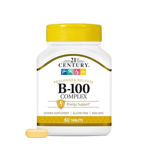 21st Century B-100 Komplex mit verlängerter Freisetzung, 60 Tabletten, Hochdosiertes Vitamin B für Nervensystem & Energie, Enthält B1, B2, B6, Biotin & Calcium