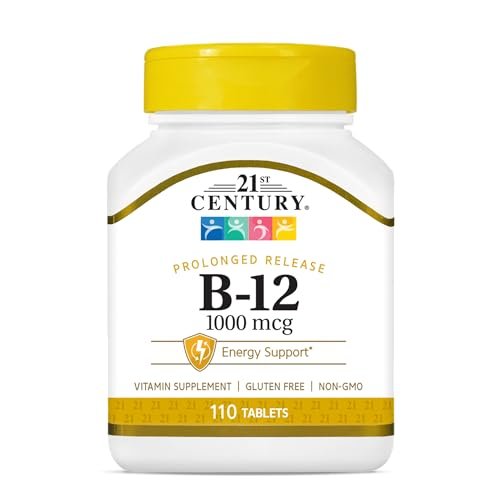 SMART MONKEY TECHNOLOGIES 21st Century B12 1000 mcg Prolonged Release Tabletten, Cyanocobalamin für Energie und Nervenunterstützung, Glutenfrei, 110 Stück für Erwachsene