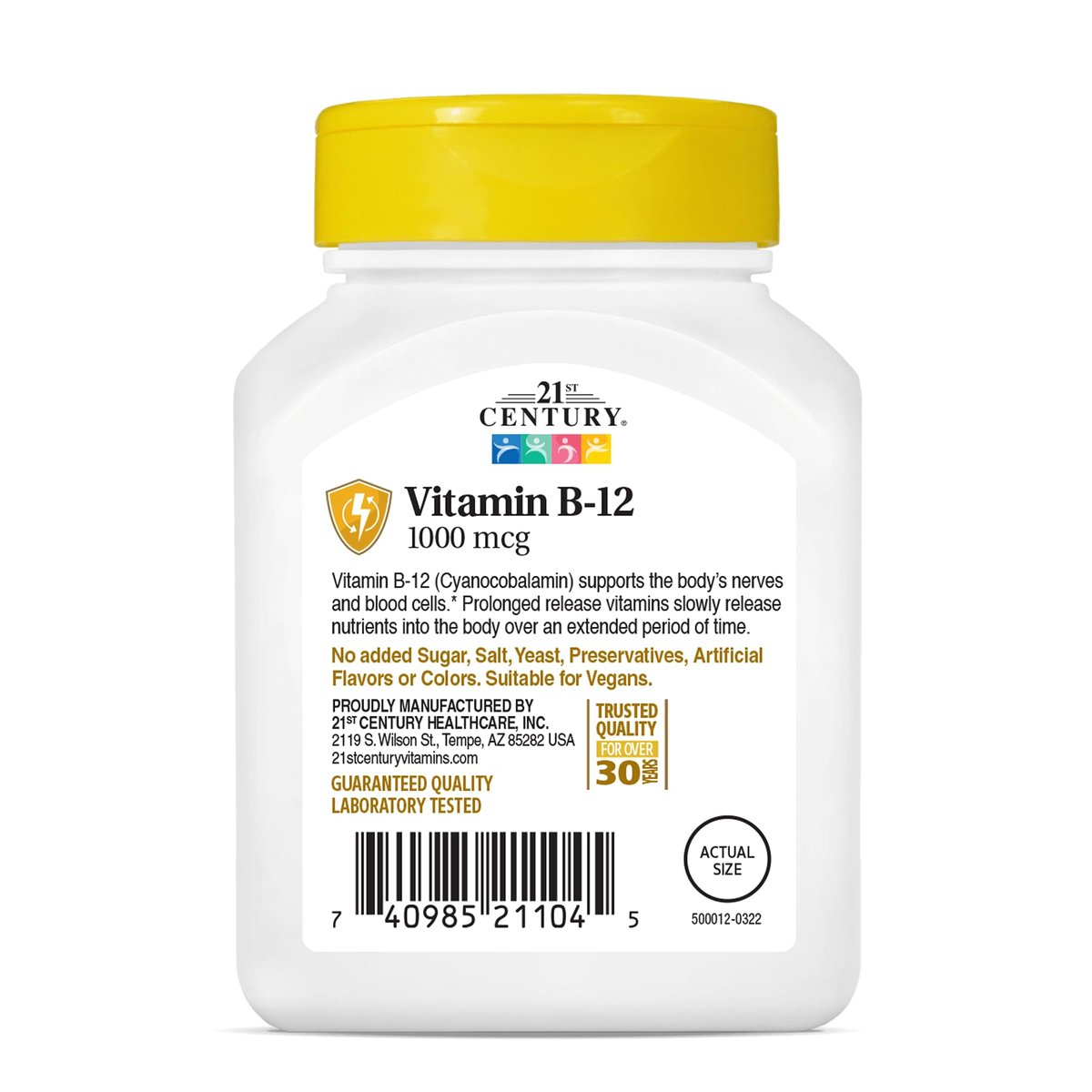 SMART MONKEY TECHNOLOGIES 21st Century B12 1000 mcg Prolonged Release Tabletten, Cyanocobalamin für Energie und Nervenunterstützung, Glutenfrei, 110 Stück für Erwachsene