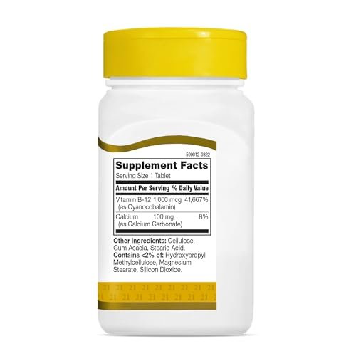 SMART MONKEY TECHNOLOGIES 21st Century B12 1000 mcg Prolonged Release Tabletten, Cyanocobalamin für Energie und Nervenunterstützung, Glutenfrei, 110 Stück für Erwachsene