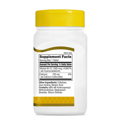 SMART MONKEY TECHNOLOGIES 21st Century B12 1000 mcg Prolonged Release Tabletten, Cyanocobalamin für Energie und Nervenunterstützung, Glutenfrei, 110 Stück für Erwachsene