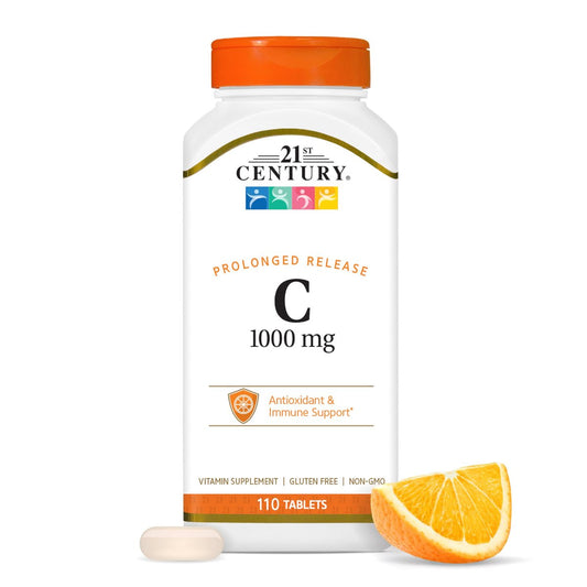 21st Century Vitamin C 1000 mg Retard-Tabletten (110 Stück) – Ascorbinsäure Immunsystem Unterstützung für Frauen & Männer mit Antioxidantien, Nicht-GVO, Glutenfrei, Vegan