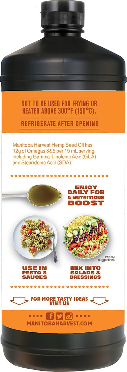 Manitoba Harvest Hanföl, kaltgepresst, Premium-Qualität, 12g Omega 3 & 6 pro Portion, hydratisiert & pflegt die Haut – Non-GMO, vegan, glutenfrei, ideal zum Kochen und für Salatdressings, 946 ml