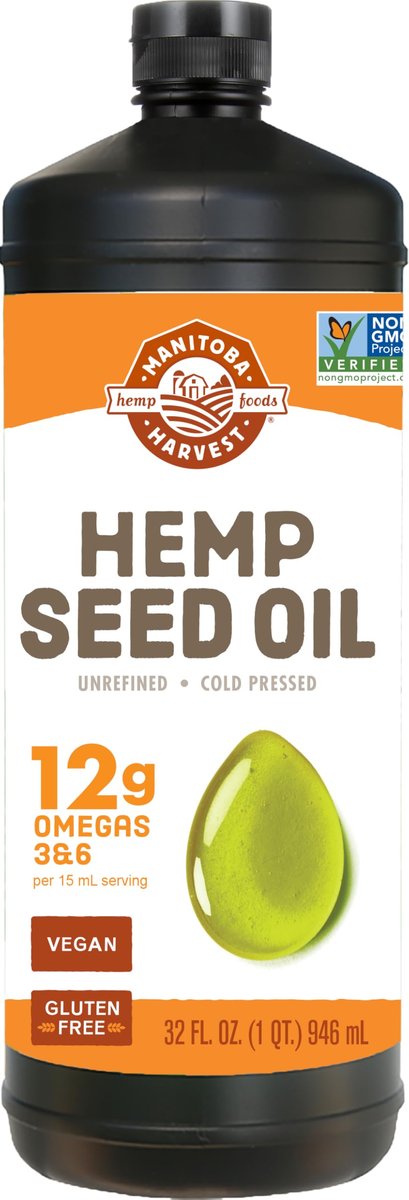 Manitoba Harvest Hanföl, kaltgepresst, Premium-Qualität, 12g Omega 3 & 6 pro Portion, hydratisiert & pflegt die Haut – Non-GMO, vegan, glutenfrei, ideal zum Kochen und für Salatdressings, 946 ml