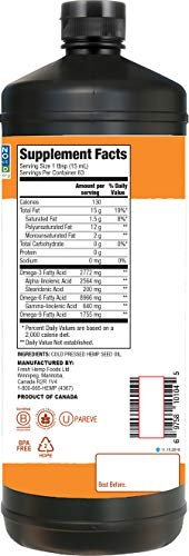 Manitoba Harvest Hanföl, kaltgepresst, Premium-Qualität, 12g Omega 3 & 6 pro Portion, hydratisiert & pflegt die Haut – Non-GMO, vegan, glutenfrei, ideal zum Kochen und für Salatdressings, 946 ml