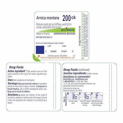 Boiron Arnica Montana 200CK – Homöopathisches Mittel gegen Muskelkater, Schwellungen und Blutergüsse – 80 Kügelchen