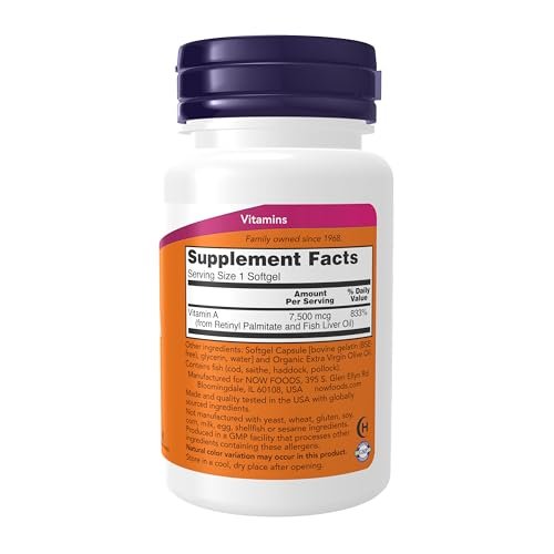 NOW Foods Vitamin A (Fischleberöl) 25.000 IE, essentielle Ernährung, 100 Softgels