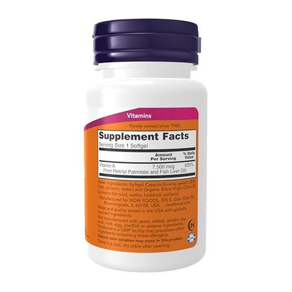 NOW Foods Vitamin A (Fischleberöl) 25.000 IE, essentielle Ernährung, 100 Softgels