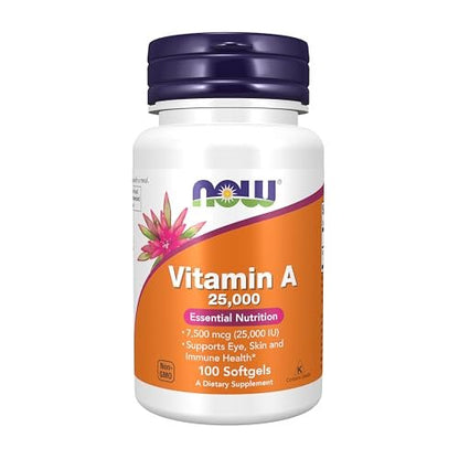 NOW Foods Vitamin A (Fischleberöl) 25.000 IE, essentielle Ernährung, 100 Softgels