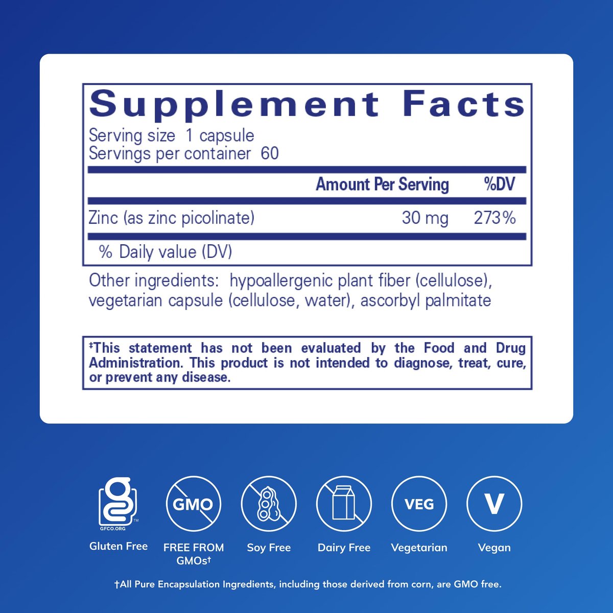 Pure Encapsulations Zink 30 mg – Immunsystem, Wachstum & Wundheilung mit Zinkpicolinat – 60 Kapseln
