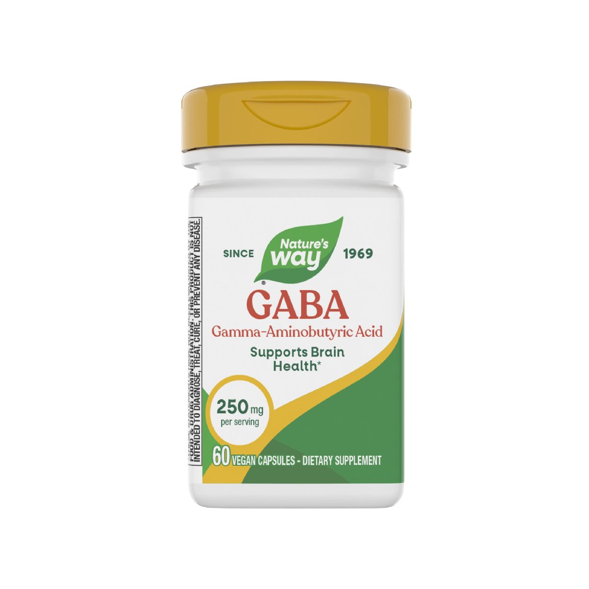 Nature's Way GABA, Gamma-Aminobuttersäure, Unterstützt die Gehirngesundheit*, 250 mg pro Portion, 60 vegane Kapseln (Verpackung kann variieren)
