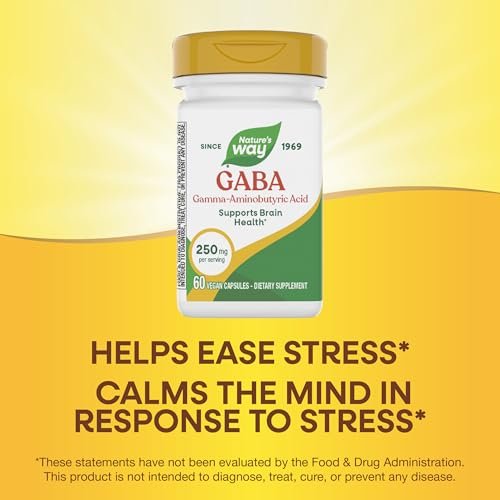Nature's Way GABA, Gamma-Aminobuttersäure, Unterstützt die Gehirngesundheit*, 250 mg pro Portion, 60 vegane Kapseln (Verpackung kann variieren)