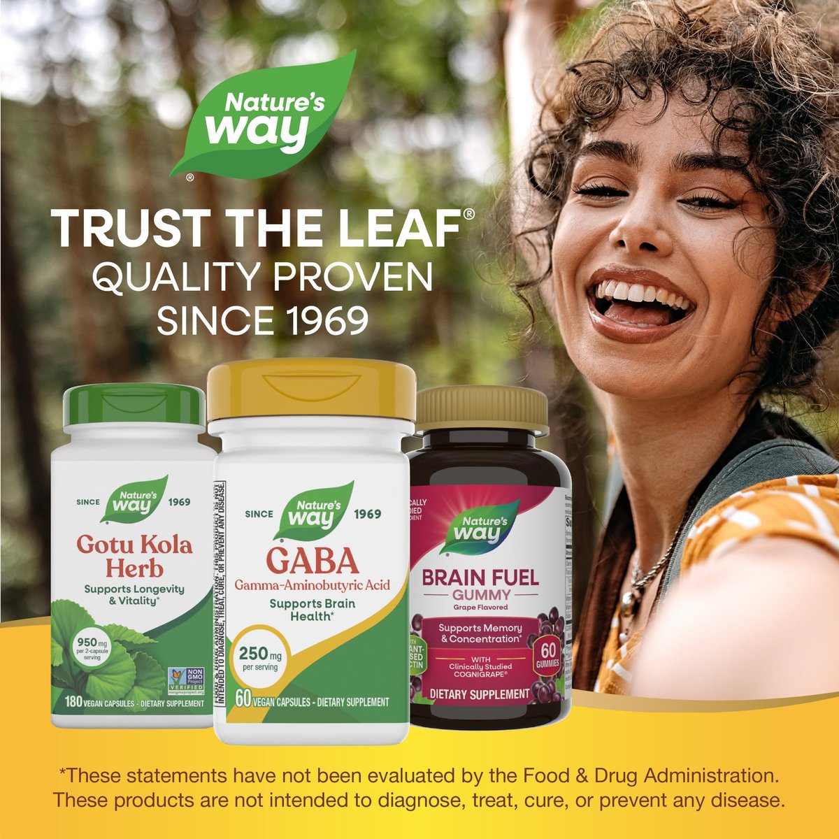 Nature's Way GABA, Gamma-Aminobuttersäure, Unterstützt die Gehirngesundheit*, 250 mg pro Portion, 60 vegane Kapseln (Verpackung kann variieren)