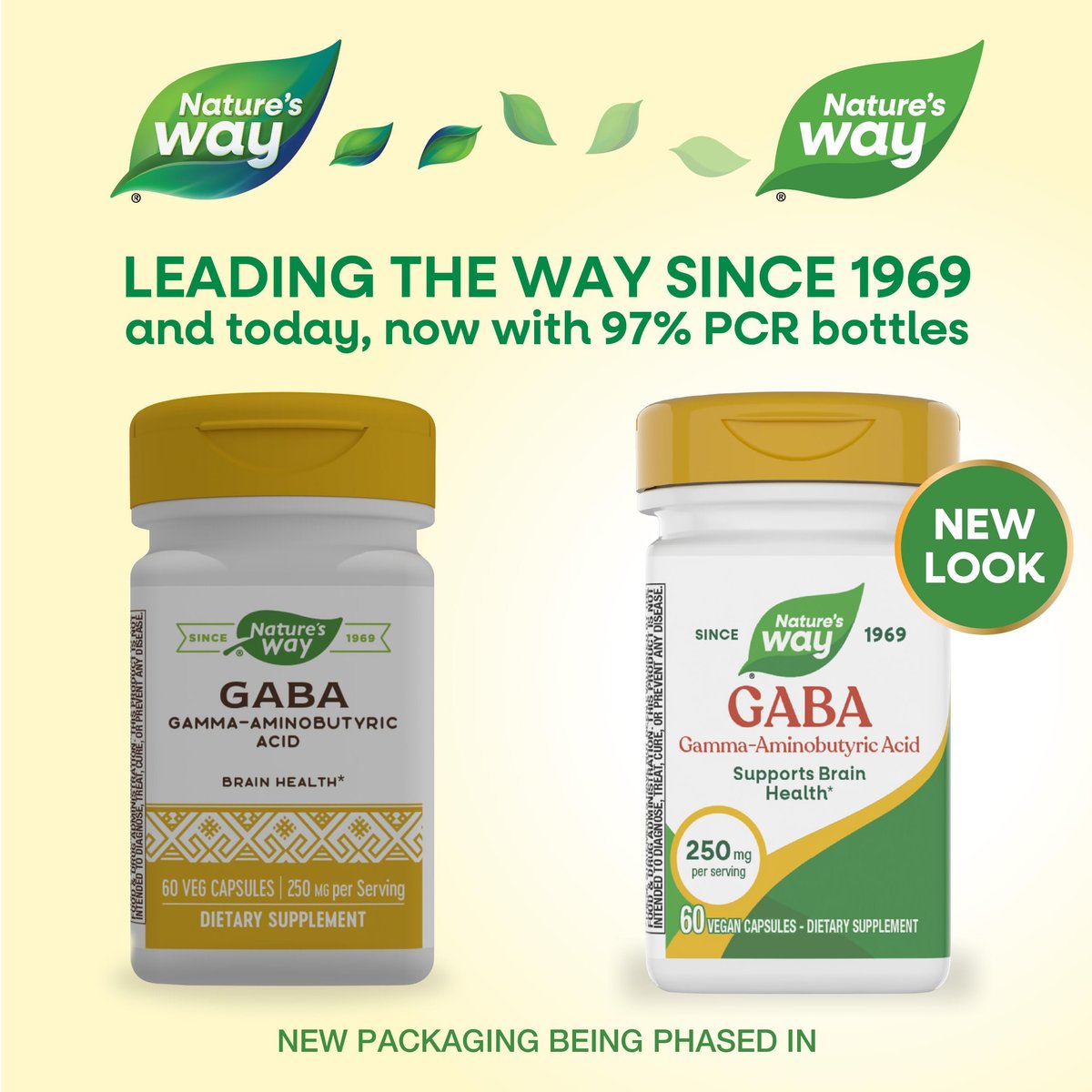 Nature's Way GABA, Gamma-Aminobuttersäure, Unterstützt die Gehirngesundheit*, 250 mg pro Portion, 60 vegane Kapseln (Verpackung kann variieren)