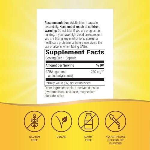Nature's Way GABA, Gamma-Aminobuttersäure, Unterstützt die Gehirngesundheit*, 250 mg pro Portion, 60 vegane Kapseln (Verpackung kann variieren)