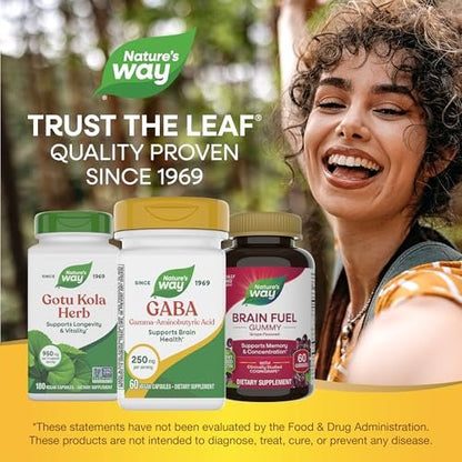 Nature's Way GABA, Gamma-Aminobuttersäure, Unterstützt die Gehirngesundheit*, 250 mg pro Portion, 60 vegane Kapseln (Verpackung kann variieren)