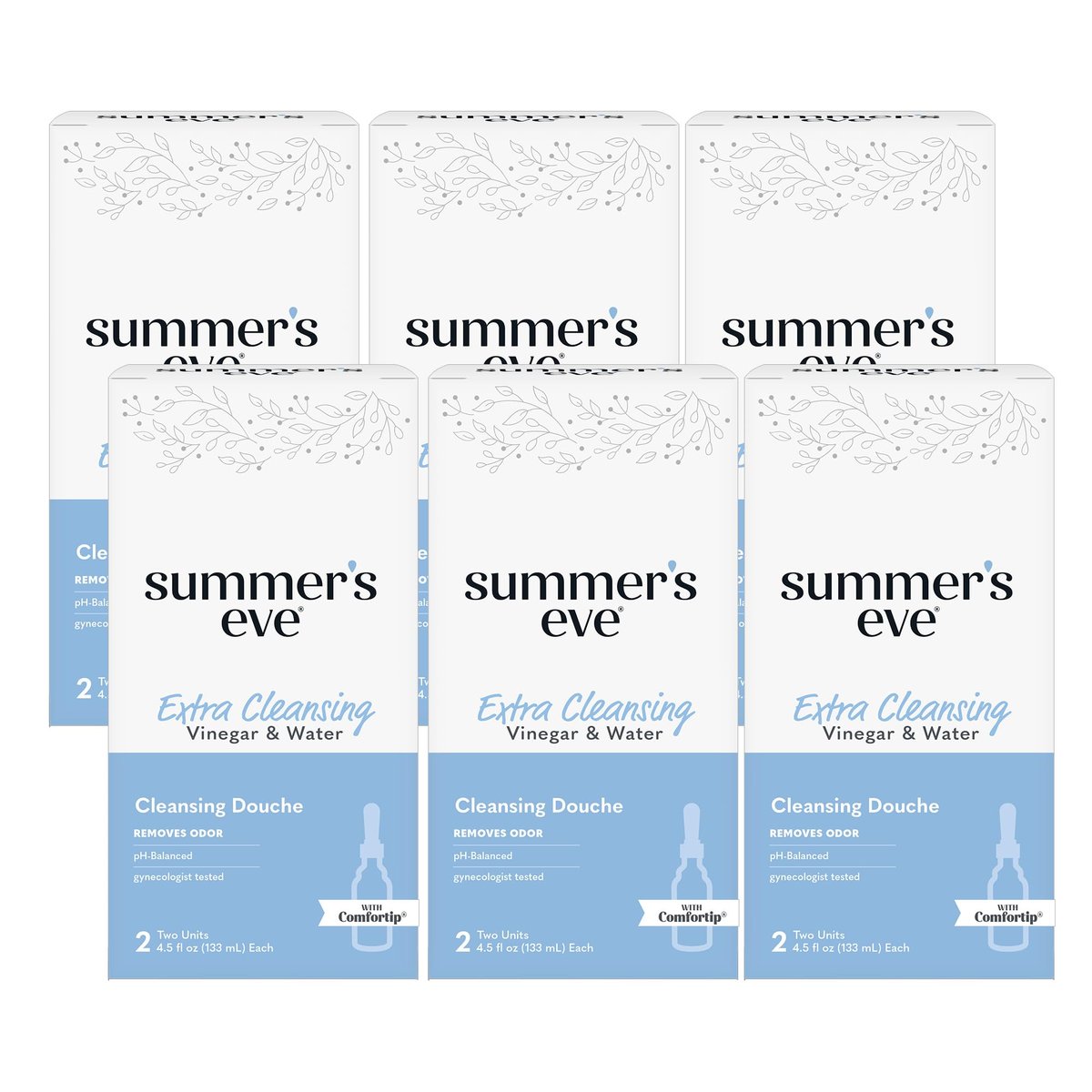 Summer’s Eve Extra Reinigende Essig & Wasser Intim-Dusche, Geruchskontrolle, pH-ausgeglichen, gynäkologisch getestet, mit Comfortip, 4,5 Unzen pro Stück, 2er-Pack (6er-Pack)