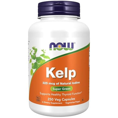 NOW Foods Kelp 325 µg natürliches Jod – 250 vegane Kapseln zur Unterstützung der Schilddrüsenfunktion