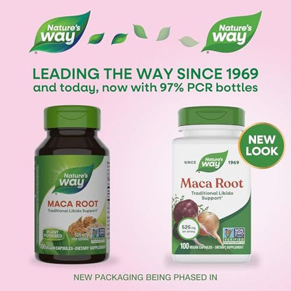 Nature's Way Maca-Wurzel, Traditionelle Libido-Unterstützung*, 525 mg pro Portion, Non-GMO Project verifiziert, 100 vegane Kapseln (Verpackung kann variieren)